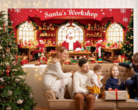 Garvee Large Christmas Garage Door Cover 7x16 ft, Festive Holiday Garage Door Banner for Home, Church, Party, Wall Decorations (Santa’s Shop)