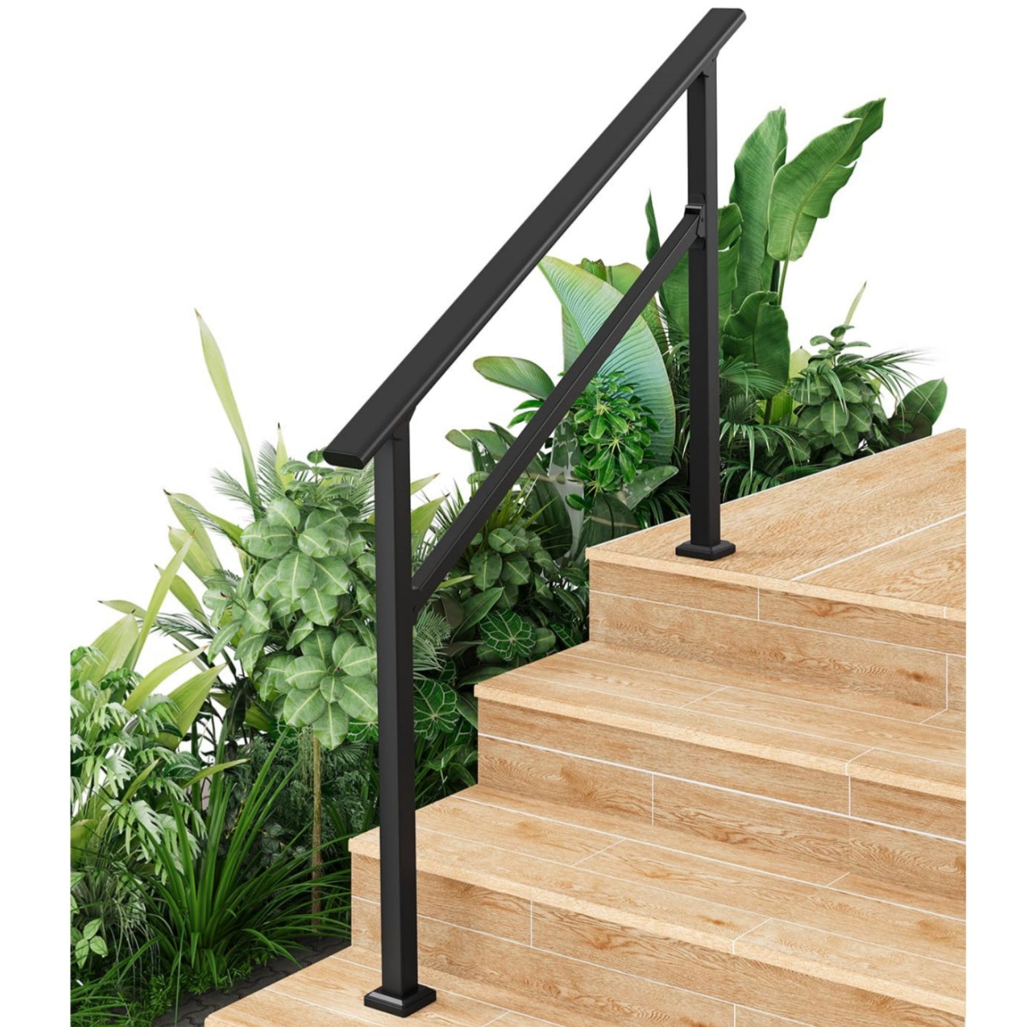 Garvee 4-Step Metal Handrail – Outdoor Stair Railing for Steps with Black Finish