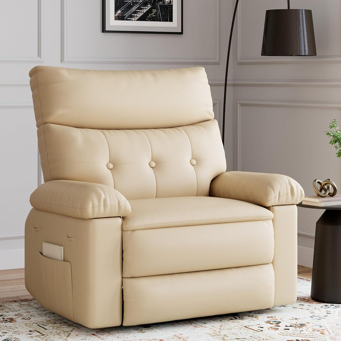 Garvee Oversized Wide Massage Recliner Chair, PU Leather Large Manual Recliner for Adults, Ultimate Comfort Lazy Boy with 1.5X Sponge Filling and Easy Recline Mechanism for Relaxation, Beige