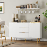 Garvee Sideboard Buffet Cabinet with Storage, 55‘’ Kitchen Storage Cabinet with 2 Doors and 3 Drawers, Modern Wood Coffee Bar Table for Dining Room, White