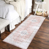 Garvee Runner Rug 2x6 Washable Hallway Rug Vintage Print Rug with Non Slip Backing Stain Resistant Kitchen Rug Soft Low Pile Area Rug for Bedroom Bathroom Living Room, Light Orange - Orange