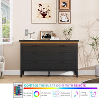 Garvee 6 Drawer Dresser with Power Outlet, Black Dresser with LED Light, Modern Chest of Drawers for Closet, Double Wide Drawer Organizer Cabinet for Bedroom, Living Room