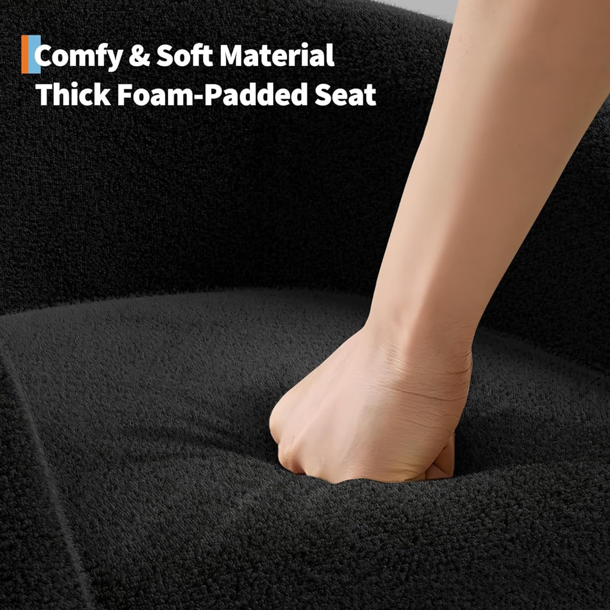 Garvee Accent Barrel Chair Boucle Club Chair with Sherpa Upholstery, Ergonomic Support, Durable Plastic Legs, Easy Assembly, for Living Room Bedroom, Black