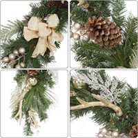 Garvee Christmas Garland with 20 Led Lights, 6 Ft Pre-Lit Gold Xmas Garland with Faux Antlers Bow-Knot Ball Ornaments, Battery Operated Garland with Timer for Mantle Staircase Table Decoration