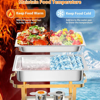 Garvee 8QT Stainless Steel Chafing Dish Buffet Set (2-Pack) - Foldable Food Warmers with Lids & Fuel Cans for Weddings, Catering, and Parties (Gold)
