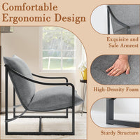 Garvee Mid-Century Modern Sling Accent Chair, Comfy Fabric Living Room Chairs with Heavy Duty Metal Frame, Lounge Reading Armchair for Living Room Bedroom, Easy Assembly, Gray