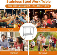 Garvee 36"L x 24"W x 35"H Nsf Stainless Steel Table Work Table with Adjustable Undershelf, Detachable Trash Bag Holder, Metal Work Table Workbench for Home Kitchen Restaurant Outdoor