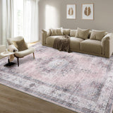 Garvee Vintage Area Rug 8x10 Large Living Room Area Rug Machine Washable Bedroom Rug Soft Distressed Dining Room Rug Low Pile Non Slip Throw Floor Carpet Medallion Rug for Home Office, Blush - Pink