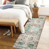 Garvee Area Rug 2x6 Runner Rug Washable Vintage Hallway Rug Medallion Rug Low Pile Distressed Floor Carpet Retro Accent Rug for Kitchen Bedroom Bathroom Dining Room - Orange Green