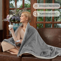 Garvee Heated Blanket Throw, Waffle Electric Throw Blankets with ETL Certified, Soft Flannel Heating Blanket for Couch, 4 Heat Levels, Auto Off, Machine Washable, Grey, 50" x 60"