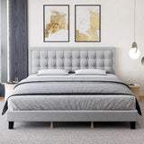 Garvee Full Size Linen Upholstered Bed Frame + Adjustable Headboard + Strong Wooden Slats + Non-Slip + Noise-Free + No Box Spring Needed + Easy Assembly + Grey - Gray