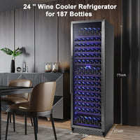 GARVEE 24 Inch Tall Wine Cooler Refrigerator 187 Bottles Wine Fridge Built-in Freestanding Wine Cooler with Professional Compressor