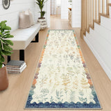 Garvee Washable 2x6 Runner Rugs Floral Kitchen Bathroom Rug Neutral Scalloped Carpet Non-Slip Stain Resistant Low-Pile Carpet - Beige