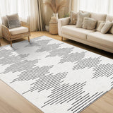Garvee 9x12 Living Room Rug Non-Slip Washable Beige Low Pile Diamond Stripes Modern Farmhouse Decor - Beige-Double Stripes