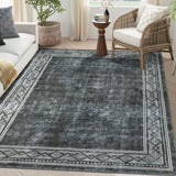 Garvee Washable Rug 8x10 Large Area Rug Grey Vintage Rug for Bedroom Geometric Carpet Rug for Living Room 8x10 Area Rug Gray Floor Mat Non-Shedding Anti-Slip Floor Cover, Gem Printed Gray - Gray