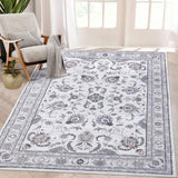 Garvee Washable Rug 4x6 Bedroom Rug Boho Distressed Rug Vintage Rug Large Rug Accent Rug Indoor Throw Carpet Retro Floor Cover for Living Room Bedroom Kitchen Home Office, Grey - Gray