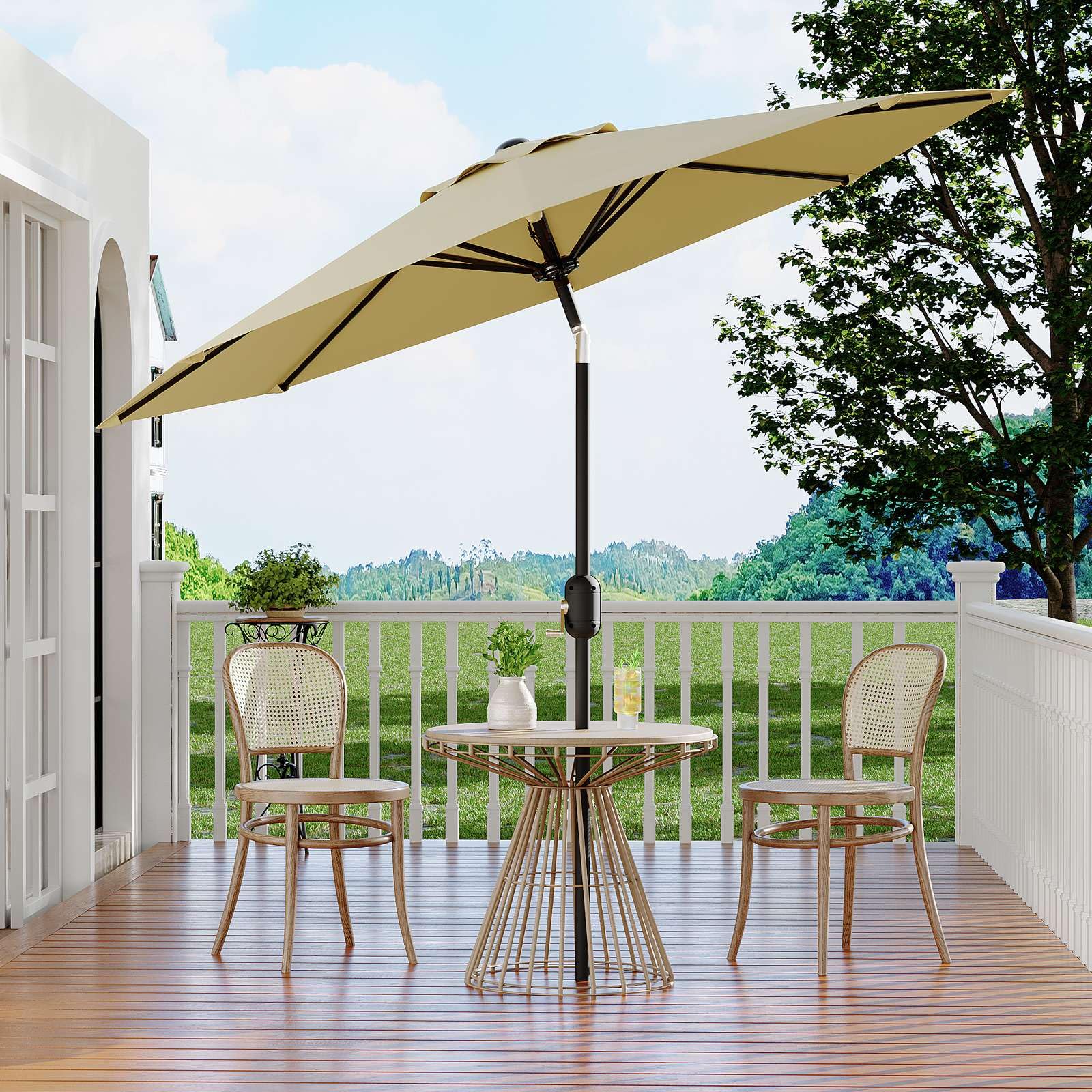 Garvee 9' Outdoor Patio Umbrella, Outdoor Table Umbrella – Market Umbrella with Push Button Tilt, Crank, 8 Ribs, UV Waterproof for Garden, Deck, Pool