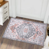 Garvee Area Rug Entryway Rug Medallion Rug Vintage Foldable Rug Traditional Distressed Print Accent Rug Indoor Door Mat Non Slip Carpet Kitchen Living Room Bedroom Dining Room - Orange Red