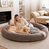 Garvee Extra Large Dog Bed for Indoor, Washable Round Fluffy Pet Bed for s/m/l Dogs and Cats - Brown