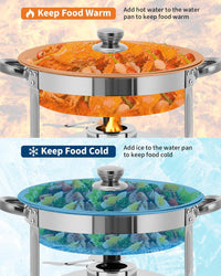 Garvee Industrial 4 Pack 5QT Stainless Steel Round Chafing Dish Buffet Set - Insulated Food Warmer with Stackable Lids for Catering, Parties, Weddings, Banquets - Durable Portable Server, 4pcs