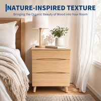 Garvee Compact 3-Drawer Bedside Cabinet Bedside Table - Space-Saving Storage End Table Cabinet, Sturdy Frame, Easy Assembly - Natural Wood Color