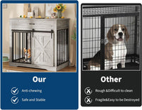 Garvee 37.8"W Dog Crate Furniture for Small/Medium Dogs, 2-in-1 Iron-Wood Fusion Dog Cage Indoor As Side End Table, Farmhouse Dogs Kennel with Sliding Barn Doors & Storage Drawer, Gray