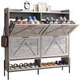 Garvee Shoe Cabinet with 4 Flip Drawers,Freestanding Shoe Storage Cabinet Organizer for Entryway,Shoe Rack Cabinet,Dry and Wet Separation Shoe Organizer with Metal Legs,Grey - Grey