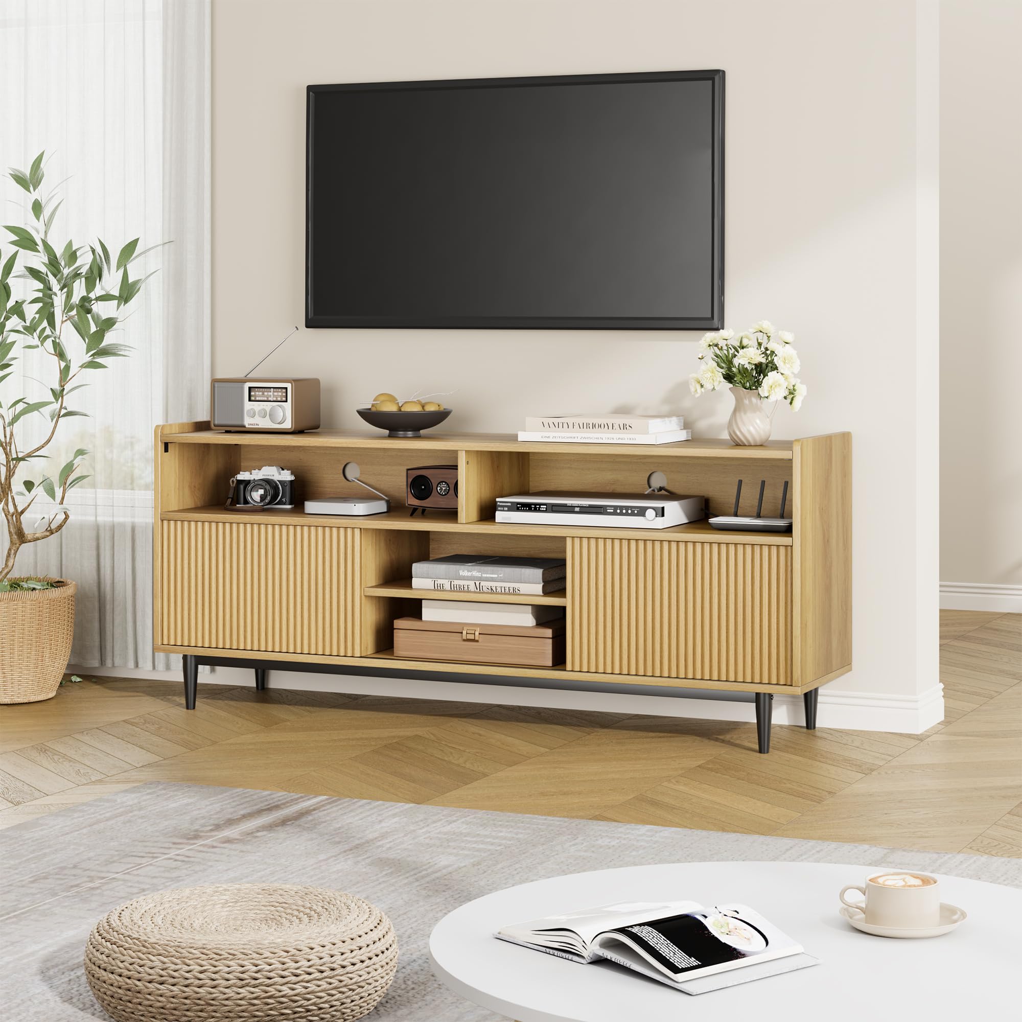 GARVEE Fluted TV Stand for 80 Inch - Versatile Modern
