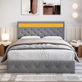 Garvee Full Bed Frame with LED Lights Headboard, LED Bed Frame with Fast-Charging USB Port, Upholstered Platform Bed Frame, No Box Spring Needed, Easy Assembly, Grey - Gray