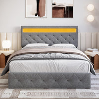 Garvee Full Bed Frame with LED Lights Headboard, LED Bed Frame with Fast-Charging USB Port, Upholstered Platform Bed Frame, No Box Spring Needed, Easy Assembly, Grey