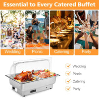 Garvee 9 QT Commercial Electric Chafing Dish Buffet Warmer – 2 Half-Size Trays, Adjustable Temp & Rotary Knob, Clear Lid for Weddings/Parties