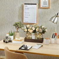 Garvee Farmhouse 3PCS Centerpiece Table Decorations with Roses Artificial Flowers Mason Jars and Wood Tray for Dining Coffee Table, White
