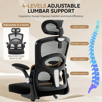 Garvee Ergonomic High-Back Mesh Office Chair – Adjustable Headrest & Lumbar Support – Turnover-Up Arms, Swivel Rolling Desk Chair – Heavy Duty Metal Base – Black Frame & Transparent Mesh Back – Electroplated Foot
