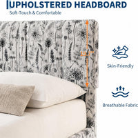 Garvee Botanical Print Upholstered Platform Queen Szie Bed Frame with Adjustable Headboard - Wood Slat Support, Noise-Free, No Box Spring Needed, Easy Assembly