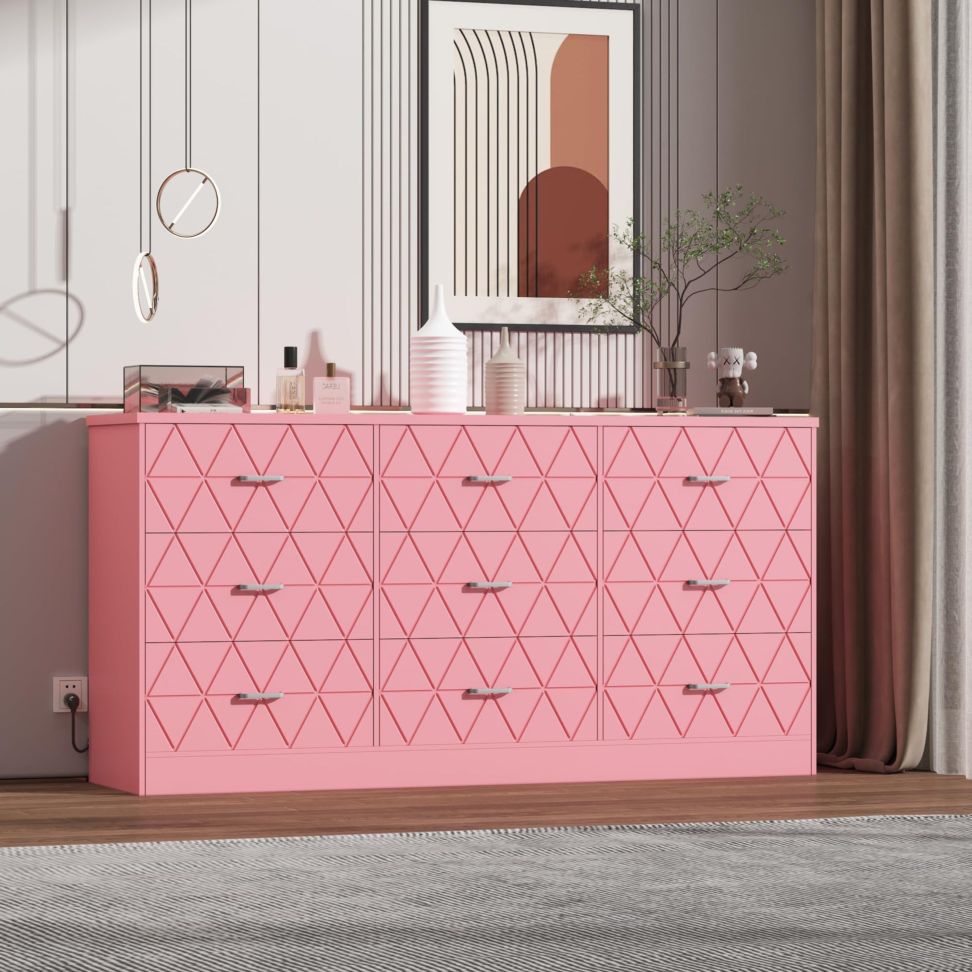 modern pink dresser Amazon.com: Patikuin 6 Drawer Dresser with LED Lights & Charging Station, Wooden Pink Dresser for Bedroom, Modern TV Stand Dressers & Chests of Drawers for Closet, Hallway, Entryway : Home & Kitchen