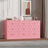 Garvee Modern Pink Bedroom Dresser with 9 Drawers, 63" Wide Dresser Chest of Drawers with Power Outlets, Long Dresser Tv Stand with Large Capacity Storage, Sturdy Storage Cabinet for Bedroom, Living Room