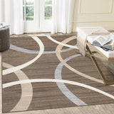Garvee Area Rug 4x6 Non Slip Living Room Rug Washable Rug Modern Wave Circles Design Area Rug Indoor Carpet Nursery Rug Faux Wool Foldable Throw Rugs for Bedroom Dining Room, Brown - Brown