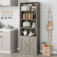 Garvee Industrial Bookshelf Bookcase with Doors & 11.8in Depth Display Storage Shelves, 71.4in Tall Farmhouse Bookcases Wooden 6 Shelf Bookshelvels for Bedroom, Living Room, Home Office, Gray
