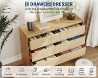 Garvee 6 Drawers Dresser for Bedroom, 47" Wide Wood Dressers & Chests of Drawers with Handle-less Design Design, Wooden Storage Organizer Cabinet for Living Room/ Home/Farmhouse(Natural Oak)