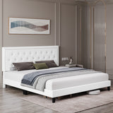Garvee King Size Upholstered Platform Bed with Diamond Button Tufted Headboard, Faux Leather, Wood Slats, Easy Assembly, No Box Spring Needed, White - Off White