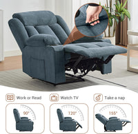 Garvee Recliner Chair 24" Seat Width, Manual Reclining Sofa with Massage and Heat, Comfy Overstuffed Rocking Chair with Side Pockets, Front Pockets and Cup Holder for Living Room, Blue