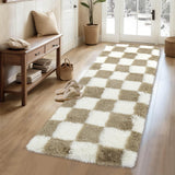 Garvee Plush Runner Rug 2x6 Shaggy Checkered Rug Runners Brown for Living Room Hallway Bedroom Bedside - Coffee