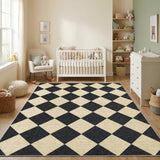 Garvee 5x7 Modern Checkered Area Rug, Geometric Farmhouse Washable Rugs for Living Room Bedroom, Soft Low Pile Non Slip Diamond Floor Mat Plaid Print Indoor Carpet, Black & Coffee - Black & Coffee