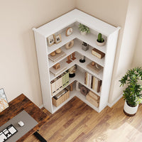 Garvee Farmhouse Bookshelf Corner Bookcase, 72.8” Large Bookcase Wood Bookshelf Tall L Shaped Bookshelf 5 Tier Corner Shelf Display Rack Etagere Shelf Storage for Office Bedroom (Full Panel, White)