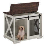 Garvee 37" Dog Crate Furniture Side End Table with Flip Top and Movable Divider, Wooden Dog Crate Table Large, Style Dog Kennel Side End Table, White - White