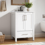 Garvee Modern 24" Wooden Freestanding Bathroom Vanity with 2 Doors and Drawer for Bathroom, White - White