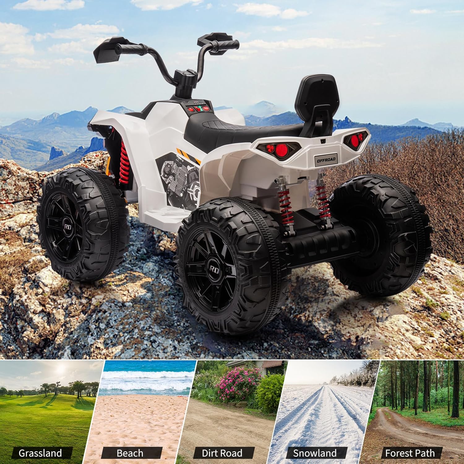 Garvee Ride - P Series: 24V 2-Seater Ride On ATV for Kids - 4-Wheel Battery Powered, High/Low Speed Modes, LED Lights, Music & Horn, Durable Wear-Resistant Wheels, Safe Non-Toxic Material, Outdoor Adventure - White