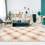Garvee Area Rugs 9x12 Living Room Washable Rug Modern Plaid Coffee Rug Low Pile Non Slip Cross Lines Print Carpet Indoor Soft Bedroom Rug Foldable Thin Rug for Dining Room Home Office Nursery Coffee - Brown