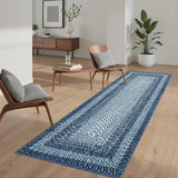 Garvee 2' x 8' Printed Braided Runner Rug, Washable Non-Slip Low-Pile Stain-Resistant Rug for Hallway, Kitchen & Laundry, Blue - Blue