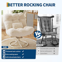 Garvee Oversize 360° Swivel Plush Lounge Chair with Metal Rocking Base, Winter Rattan Rocking Papasan Chair with 6.3" Comfy Deep Seat Thick Cushion for Indoor/Outdoor, Beige